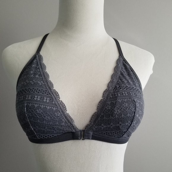 Victoria’s Secret Sexy Front Clasp Gray Lace Racer Back Bralette/Bra Sz M/C80 - Picture 1 of 6